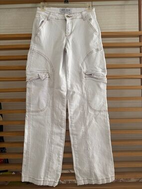 GOGO  White Cargo-Style Straight Leg Jeans